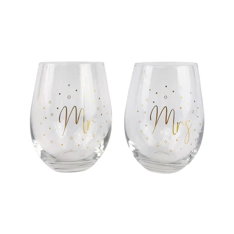 Stemless Wine Glass Set - Mr & Mrs