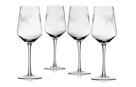 Stemmed Dragonfly Wine Glasses For White and Red Wine Set of 4