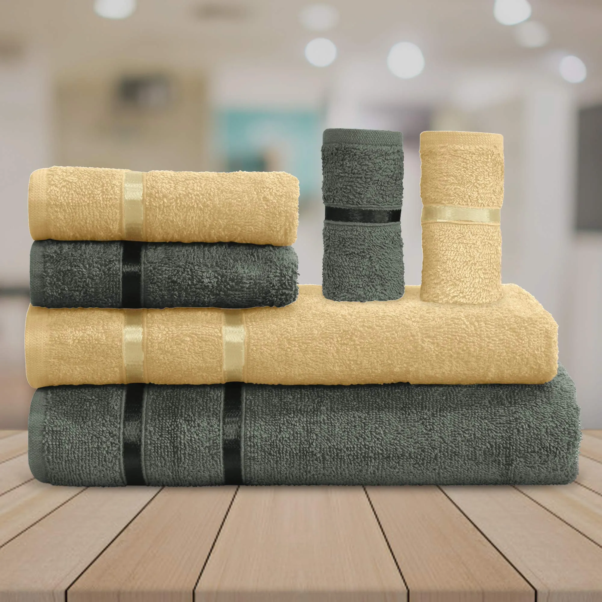 Story@Home 6 Piece Combo 450 GSM Cotton Ultra Soft, Super Absorbent, Antibacterial Treatment,Towel Set (Beige and Charcoal Gray)