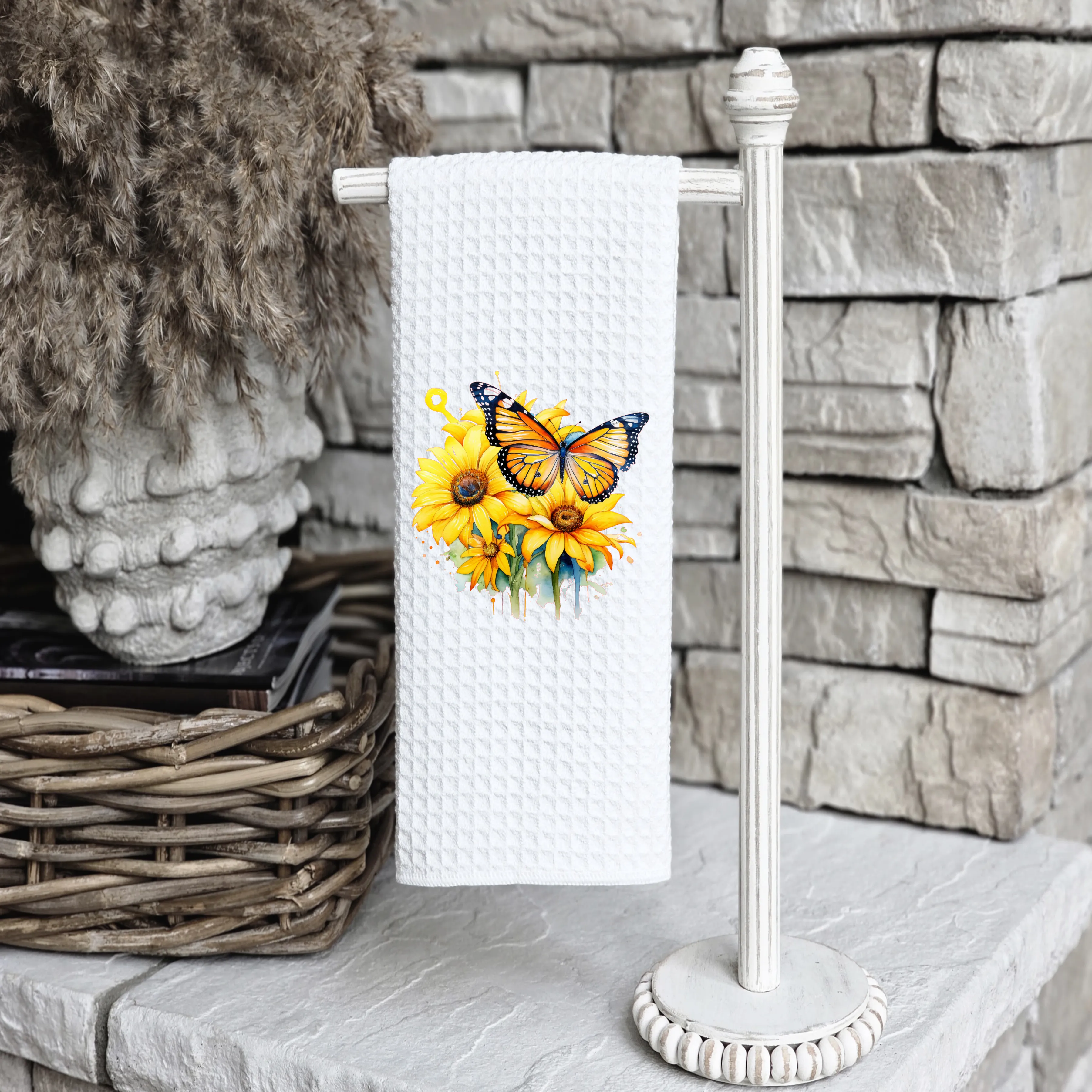 Sunflower Butterfly Design, Summer Tea Towel, Summer Kitchen Décor, Hostess Gift