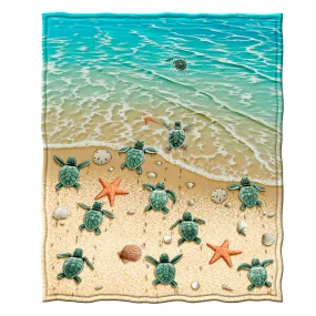 Super Soft Full/Queen Size Fleece Blanket, 75" X 90" (Turtles On The Beach)