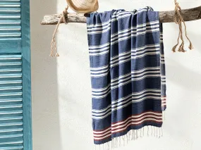 Super Soft Peshtemal - Turkish Bath/Beach Towel – Blue & Claret Red