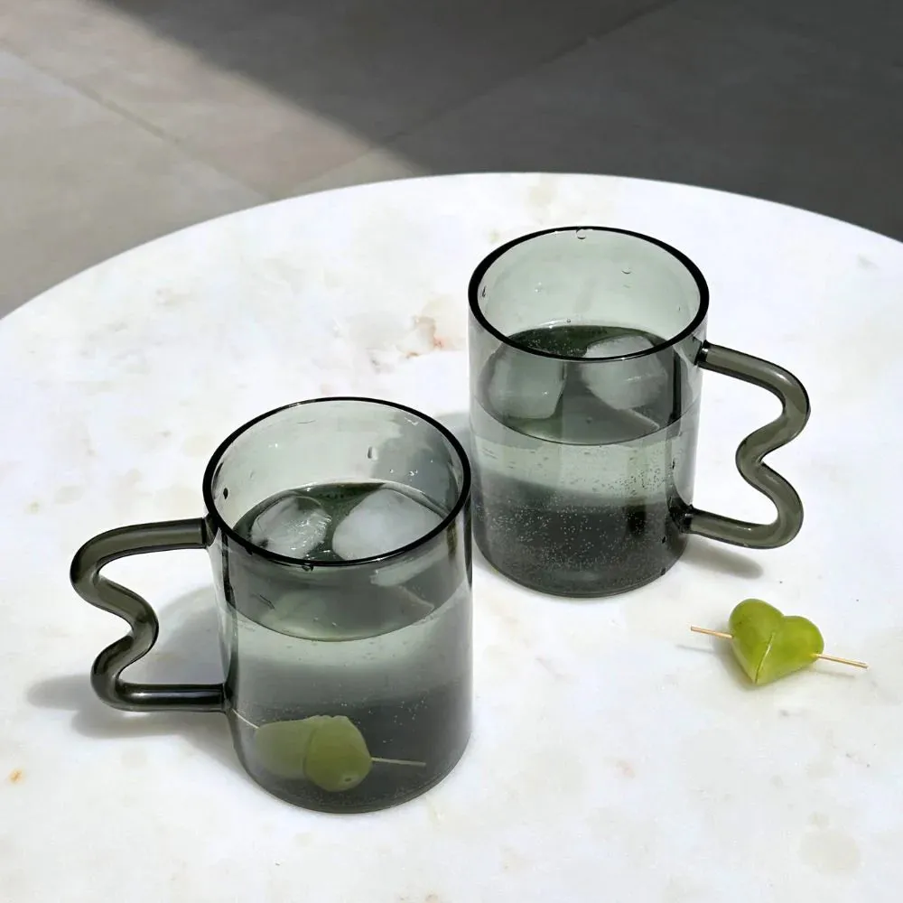 Swirl Glass Cups-Grey cup grey handle