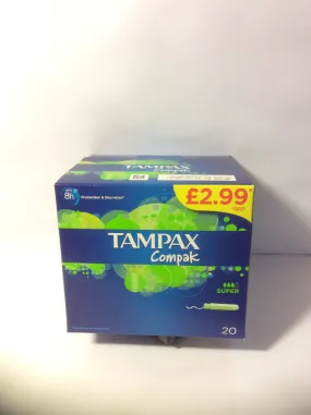 Tampax compak Super 18sX6-5%-p/m-£-2.99code-653