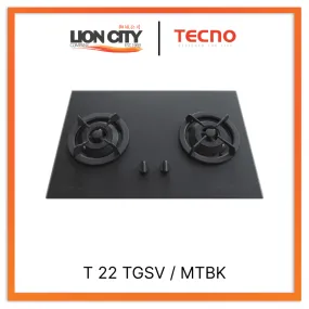 Tecno Uno T 22 TGSV / MTBK Toughened Glass Hob (SCHOTT) Matte Black 75cm, V.V.S  2 Burners (2x Big)