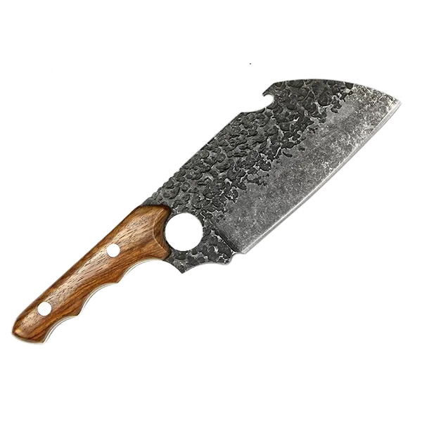 Tejas BBQ Chopper Hammered 5cr15mov Stainless Steel with Rosewood Handle with Leather Sheath - 5.5"