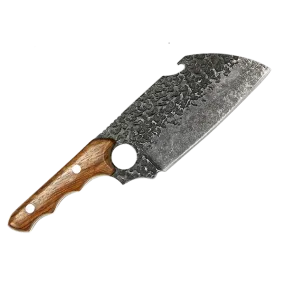 Tejas BBQ Chopper Hammered 5cr15mov Stainless Steel with Rosewood Handle with Leather Sheath - 5.5"