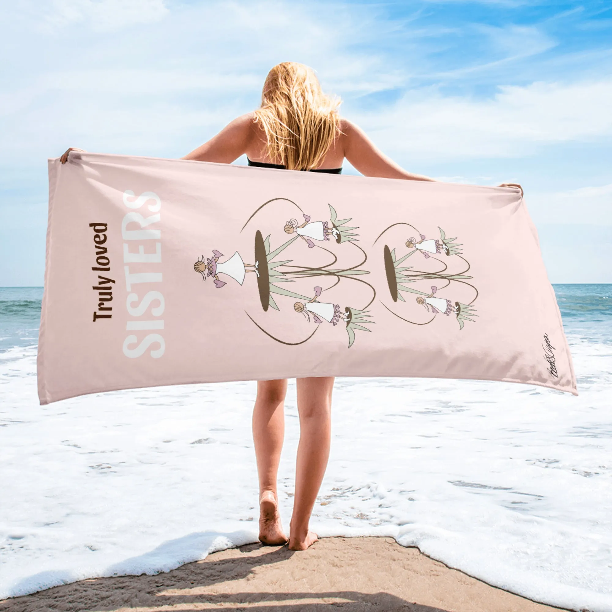 Towel-Truly loved sisters-pink