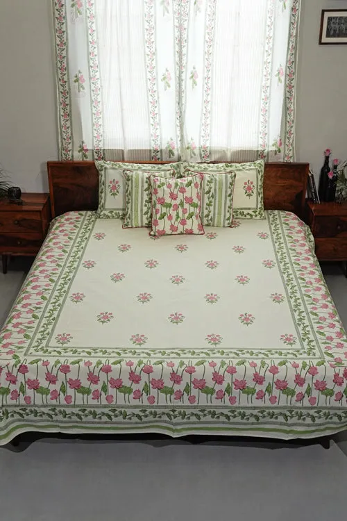 Tranquil Retreat Hand Block Printed Cotton Percale Bedsheet