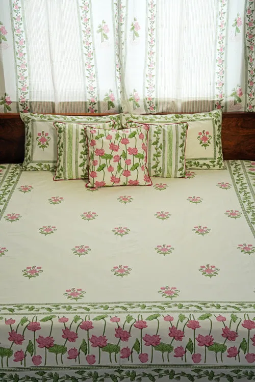 Tranquil Retreat Hand Block Printed Cotton Percale Bedsheet