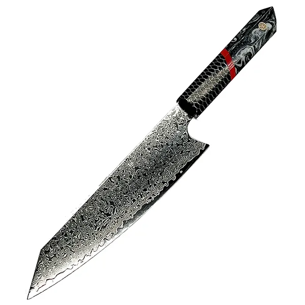 Tsunami Kiritsuke Knife - Complete Knife with Honeycomb / Black & White Resin Octagonal Handles and Mosaic Pin - VG-10 Damascus Steel