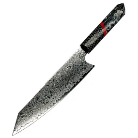 Tsunami Kiritsuke Knife - Complete Knife with Honeycomb / Black & White Resin Octagonal Handles and Mosaic Pin - VG-10 Damascus Steel