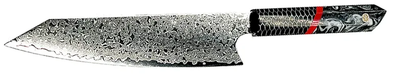 Tsunami Kiritsuke Knife - Complete Knife with Honeycomb / Black & White Resin Octagonal Handles and Mosaic Pin - VG-10 Damascus Steel