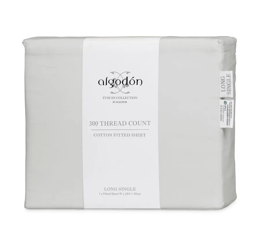 Tuscan Collection Cotton Percale Mega Long Single Bed Fitted Sheet Silver