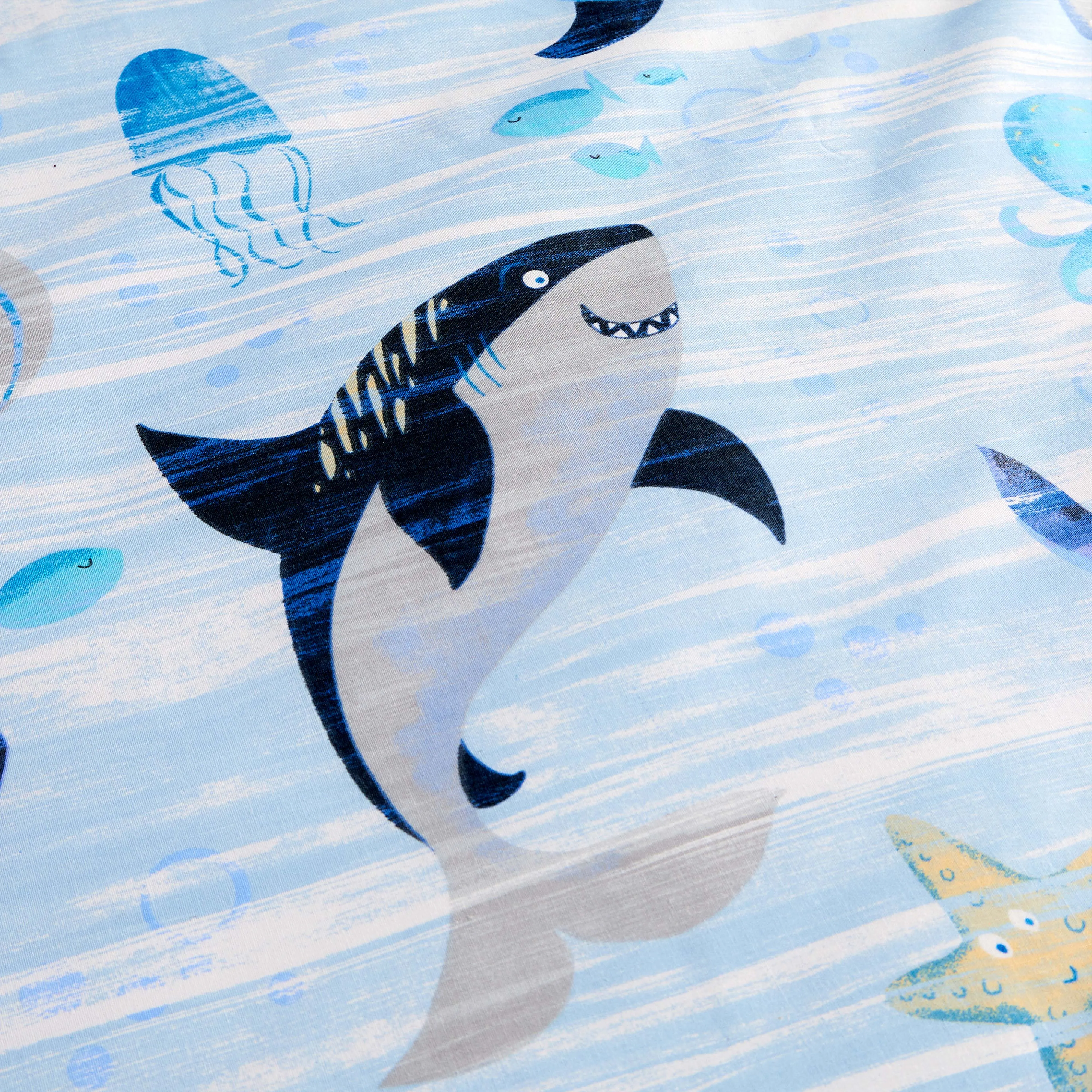 Underwater Sharks and Whales Kids Duvet Cover Set Reversible Soft Cotton Marine Life Bedding with Curtains for Boys and Girls by OLIVIA ROCCO