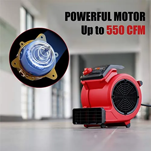 Vacmaster Red Edition AM201 1101 550 CFM Portable Air Mover Floor and Carpet Dryer for Drying and Cooling