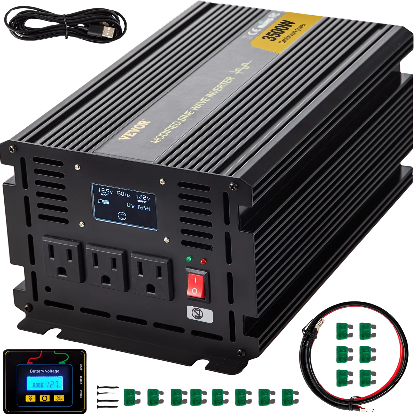 Vevor Modified Sine Wave Inverters 3500W DC 12V to AC 120V w/ LCD Display and Remote Controller New