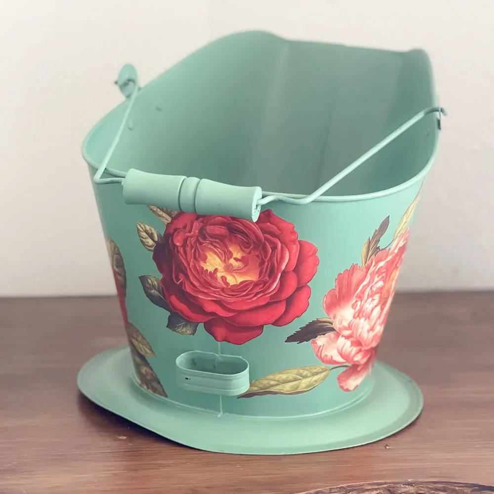 Vintage Coal Bucket - Green Floral