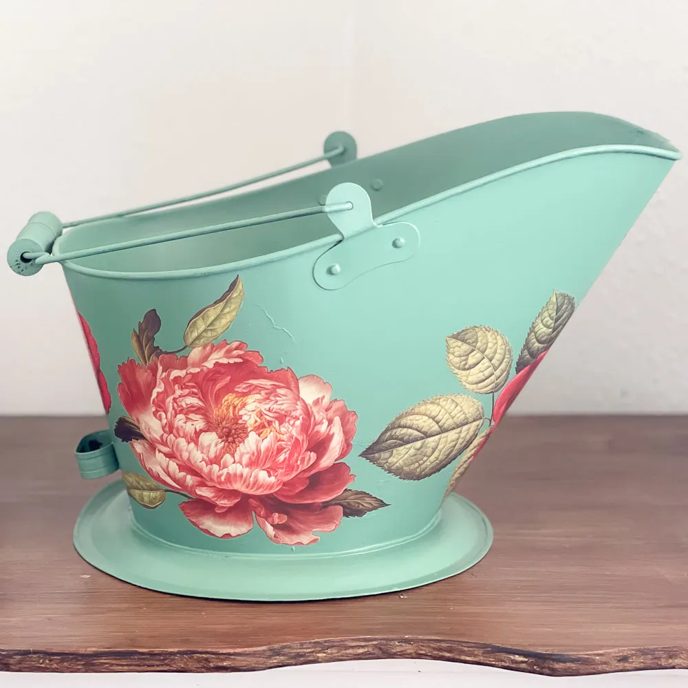 Vintage Coal Bucket - Green Floral