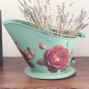 Vintage Coal Bucket - Green Floral