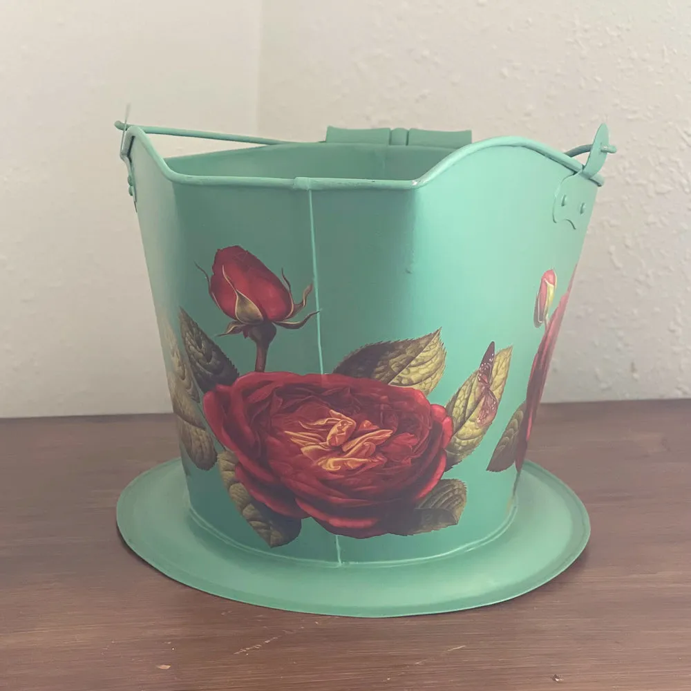 Vintage Coal Bucket - Green Floral