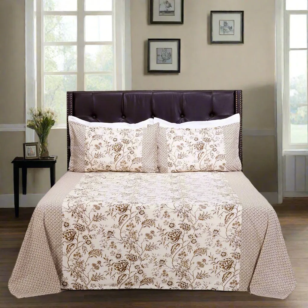 Vintage Damask Brown Cotton Bedsheet