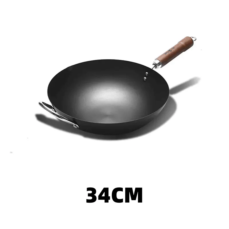 WANGYUANJI Carbon Steel Wok Pan, 11" Flat Bottom Woks and Stir Fry Pans with Lid,No Chemical Coated Traditional Wok for Induction, Electric, Gas, Halogen All Stoves-Practical Gift, 32/34/36cm