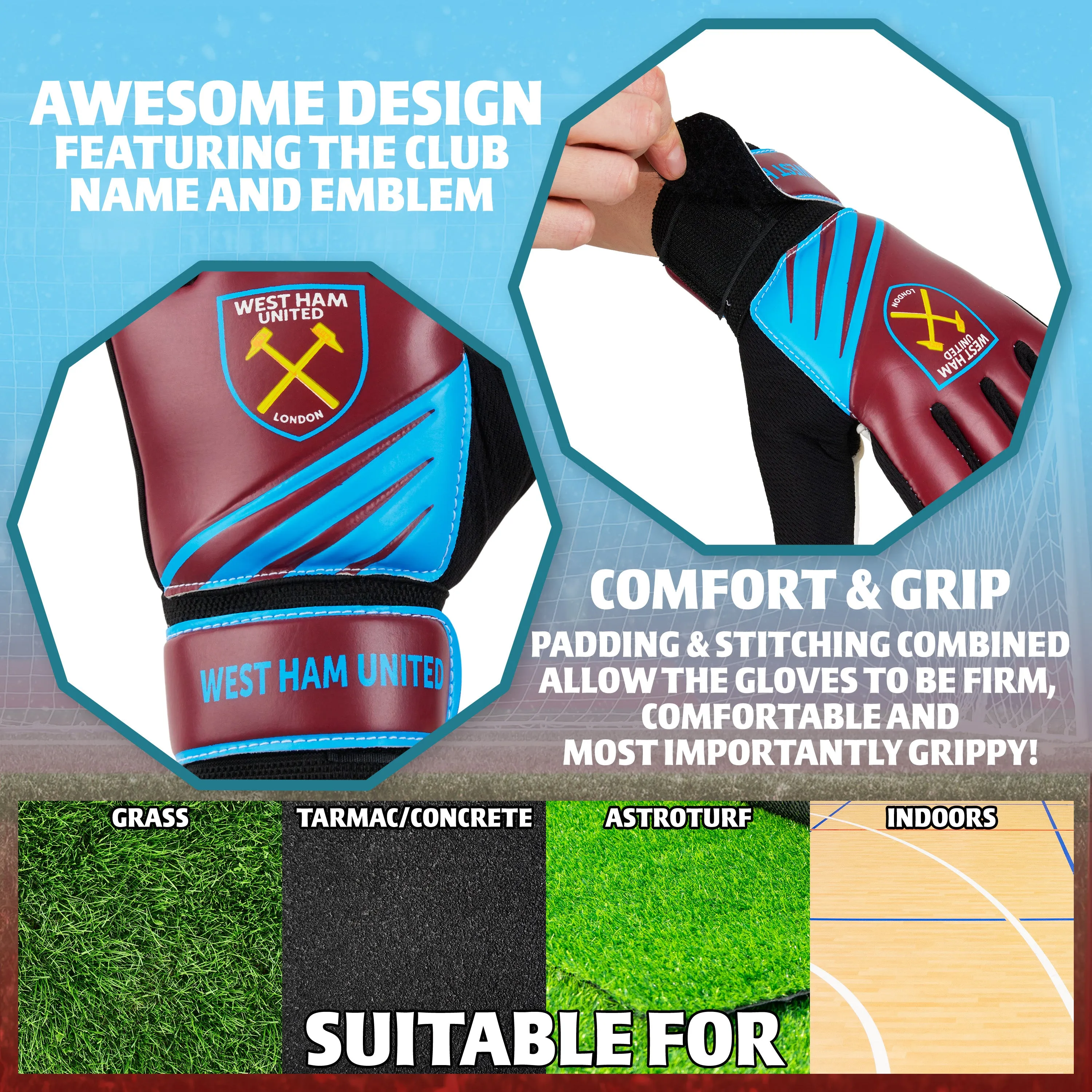 West Ham United F.C. Goalkeeper Gloves for Kids - Size 5