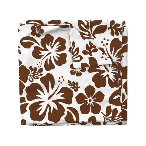 White and Chocolate Brown Hibiscus Hawaiian Flowers Duvet Cover -Medium Scale