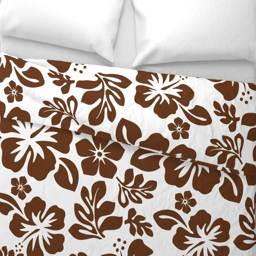 White and Chocolate Brown Hibiscus Hawaiian Flowers Duvet Cover -Medium Scale