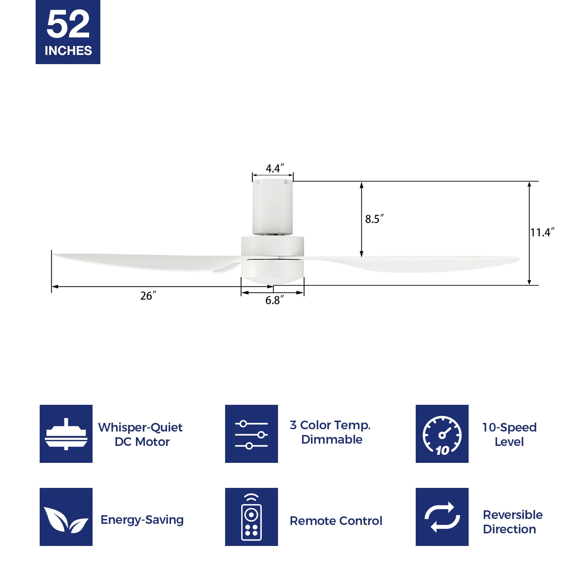 Xander Flush Mount Ceiling Fan with LED Light and Remote 52 Inch