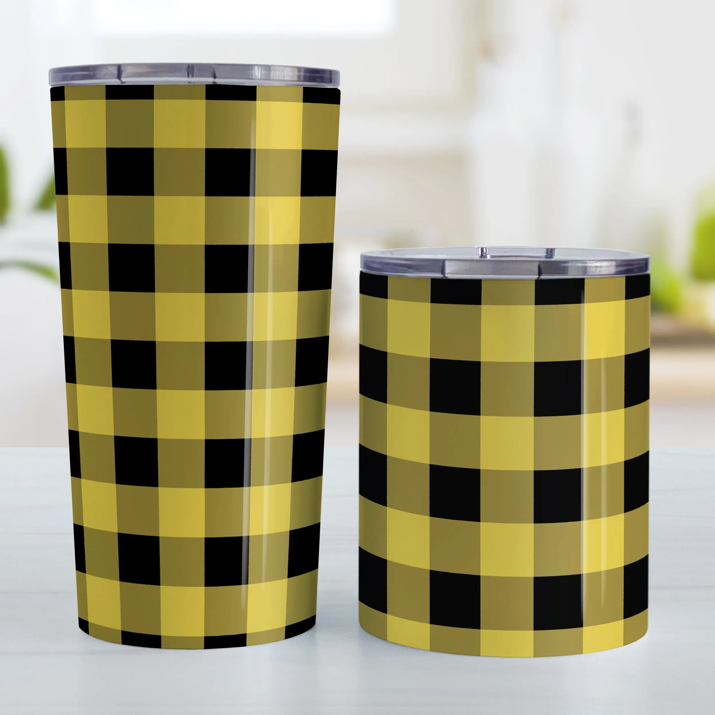 Yellow and Black Buffalo Plaid Tumbler Cup