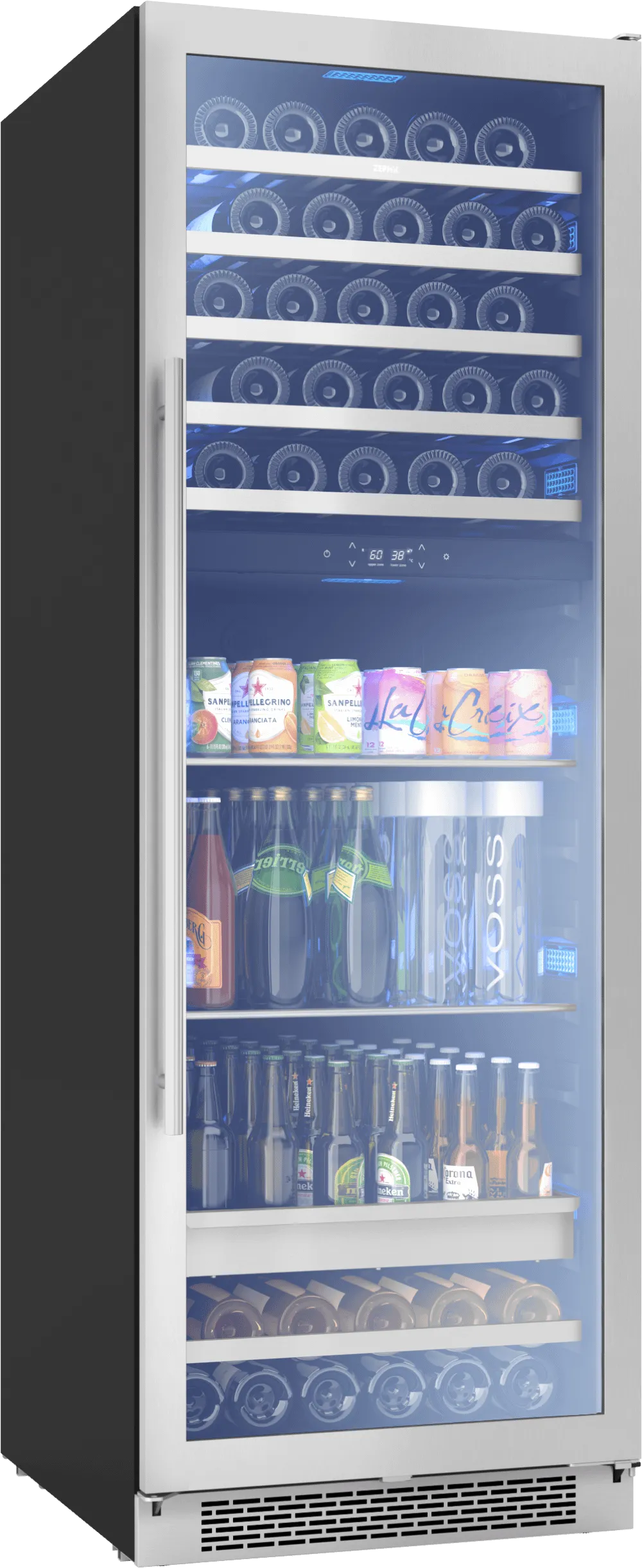 Zephyr PRWB24F02AG Presrv Wine and Beverage Cooler, 24in, Full Size, SS Glass, Reversible Door, 2 Zones