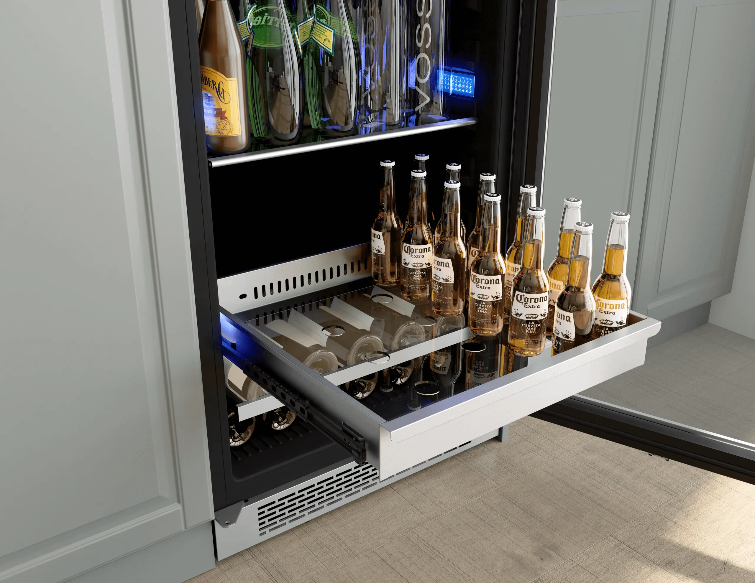 Zephyr PRWB24F02AG Presrv Wine and Beverage Cooler, 24in, Full Size, SS Glass, Reversible Door, 2 Zones