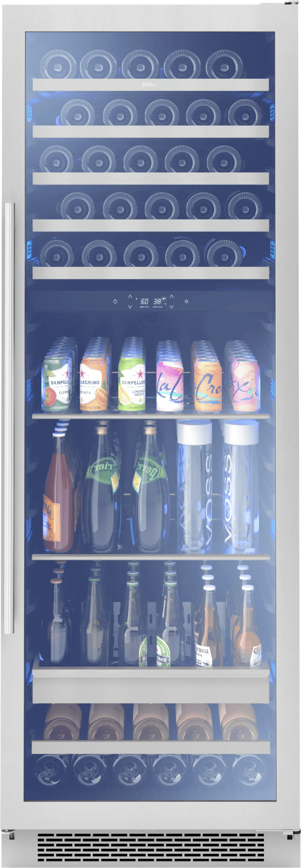 Zephyr PRWB24F02AG Presrv Wine and Beverage Cooler, 24in, Full Size, SS Glass, Reversible Door, 2 Zones