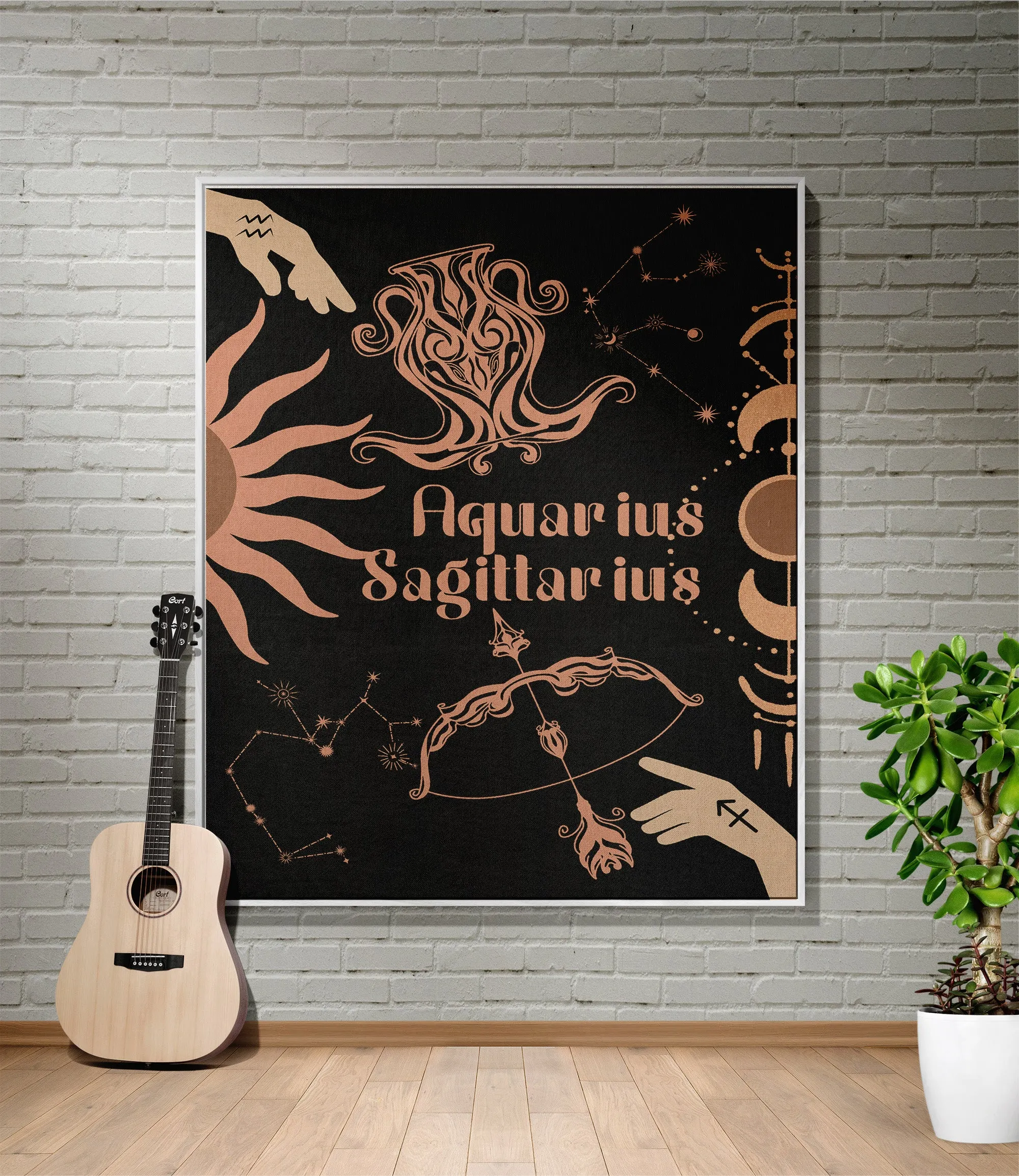 Zodiac Compatibility Match Woven Tapestry Throw Blanket | Astrology-inspired Home Decor | Aquarius & Sagittarius Horoscope